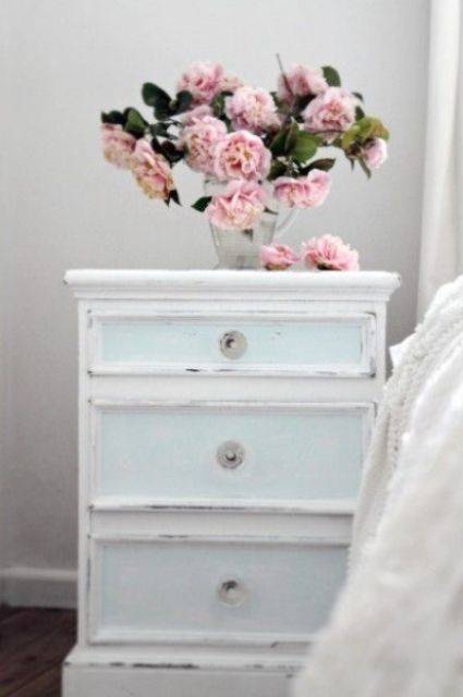 shabby chic light blue nightstand with drawers looks very delicate