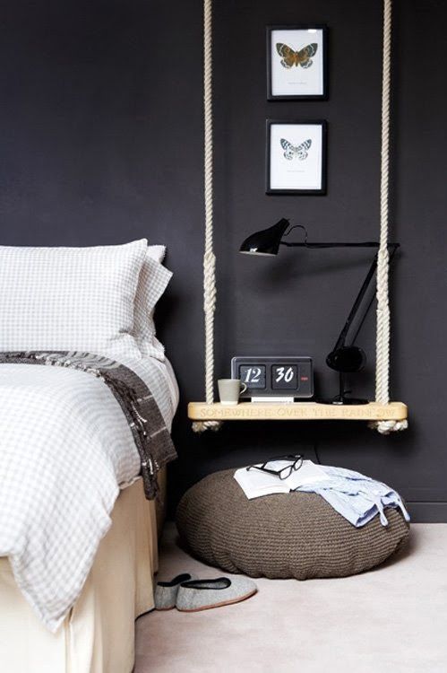 bedside swing table with thick rope looks rather manly