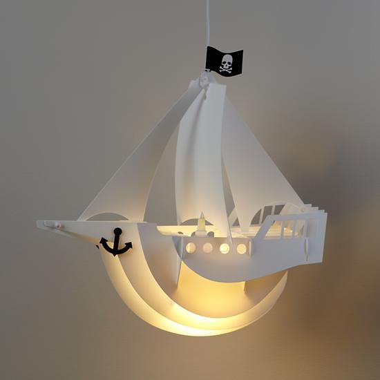 A pirate ship pendant lamp for a sea inspired boys' room