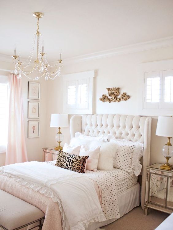 A refined crystal chandelier will easily bring a cool feminine vibe to your bedroom