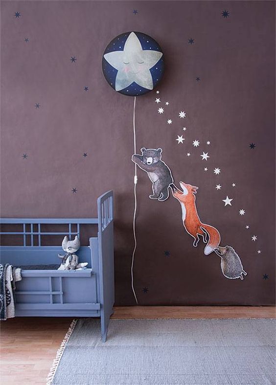 a star in the starry sky wall lamp with funny animal stickers