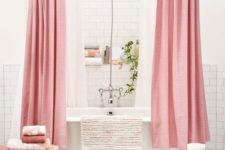 28 pink curtains can easily turn any usual bathroom into a feminine one