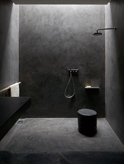 dark concrete all over the shower for a minimalist look