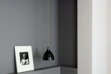 31 a mid-century modern black lamp looks great in a grey manly bedroom