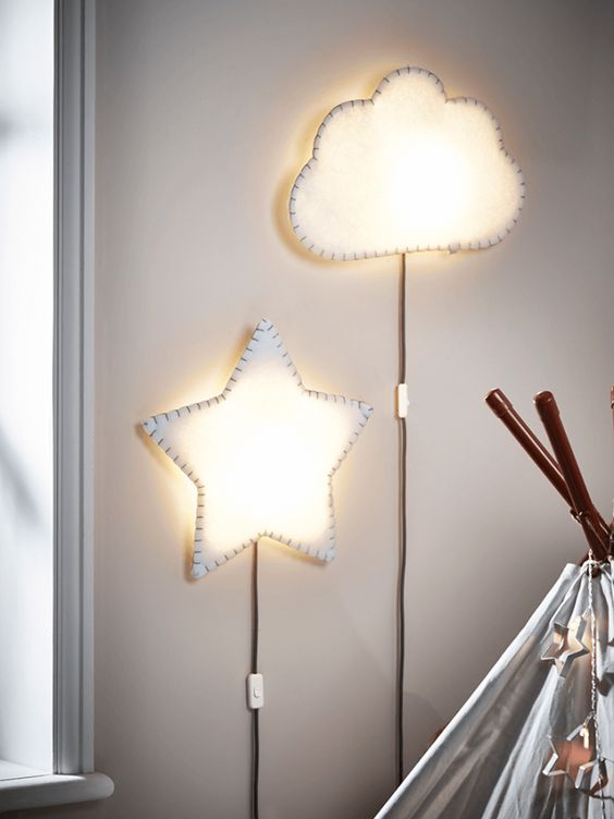 star and cloud shaped wall lamps will fit most of kids spaces
