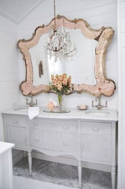 oversized vintage frame mirror in pink looks refined