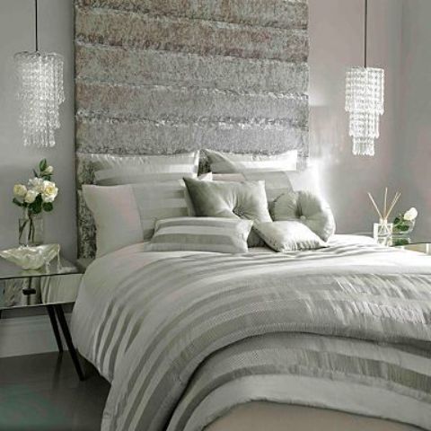 gorgeous glam crystal pendants make the bedroom very feminine and chic