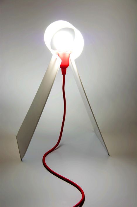 metal lamp of a single sheet and a bulb with a red cord
