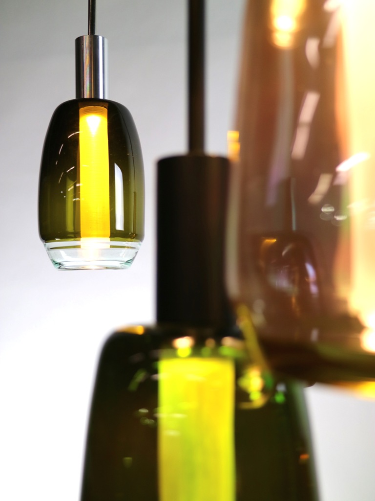Blown Glass Pendant Lamps Of Repurposed Materials