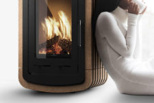 01 Natura is a wood stove of steel and cork with a chic modern look and very cozy and comfy