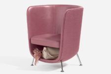01 Pocket armchair is a cool piece with an incorporated storage space that helps to keep your space uncluttered in a stylish way