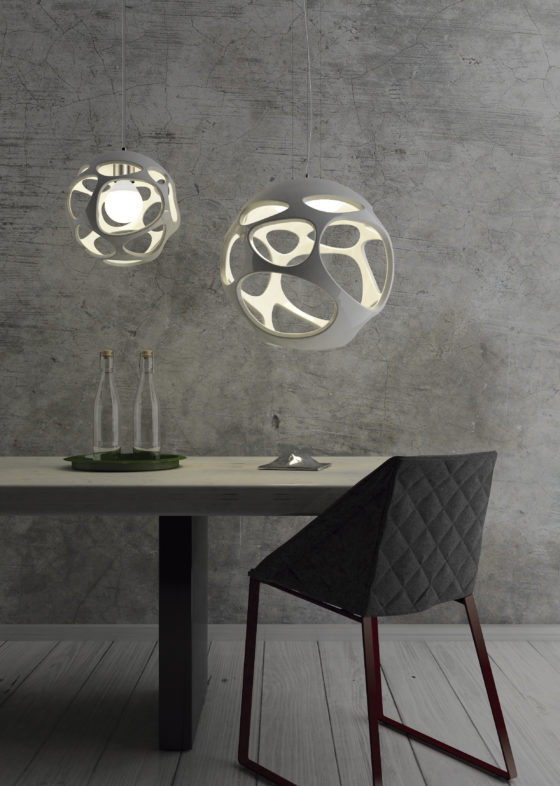 These modern fluid lamps called Organica are inspired by nature, mostly marine rocks with cavities