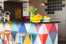 02 paint your kitchen island with bold triangles to add a bold touch