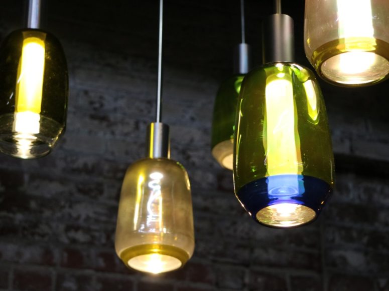 Incalmo pendant lamps are hand blown using repurposed wine bottles, which is a super eco-friendly idea