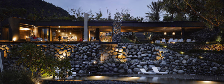 The stone house looks spectacular and dramatic