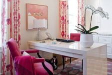 08 a hit pink velvet chair and floral curtains for a bold look