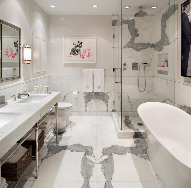 White marble is a great material to make this space refined and textural