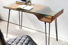 13 minimalist desk with a glass top and a storage spaace underneath