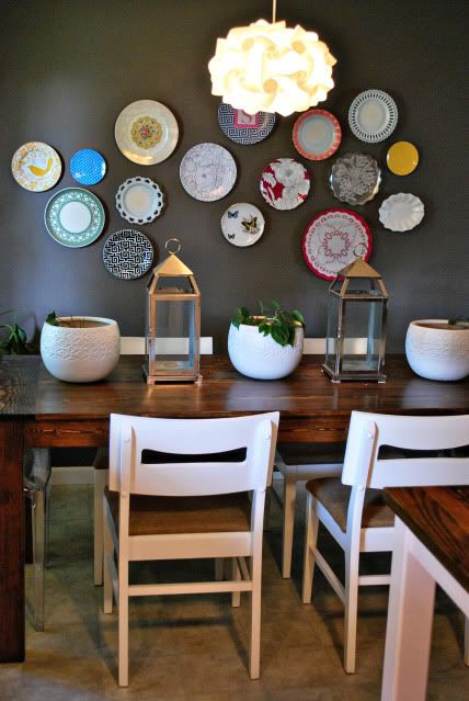 colorful plate wall for the dining area