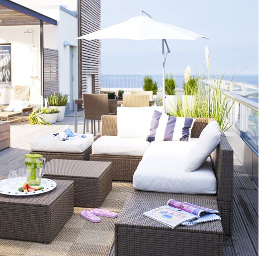 Arholma set with a sofa, benches and stools is an ideal thing for a modern terrace