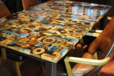 24 print block table cast in resin looks very eye-catching