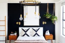 26 hanging plants over one side of the bed make the room more inviting