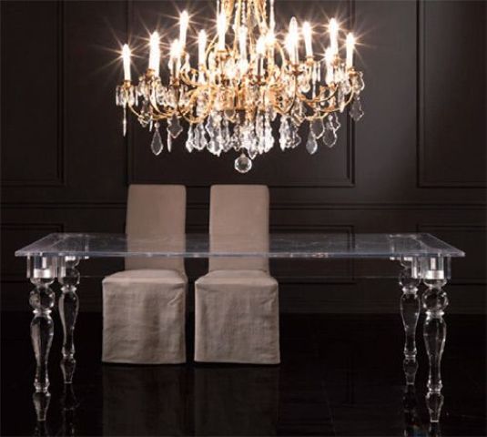 Lucite dining table looks modern and cool, and it's a trendy material