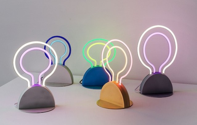 Group 18 is a neon light made for your home, it's like a sign and a table lamp in one, a funky idea for a modern space