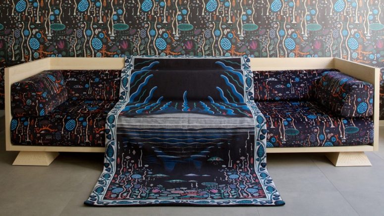 This unique sofa and textiles were inspired by the Iceland landscapes described by famous singer Bjork