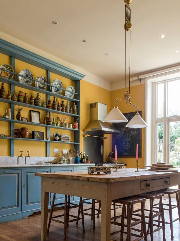 Vintage English Country Kitchen In Bold Colors