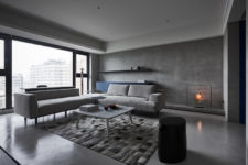 02 Grey was chosen as the main color, and panoramic windows provide cool views, which aren’t covered with any curtains
