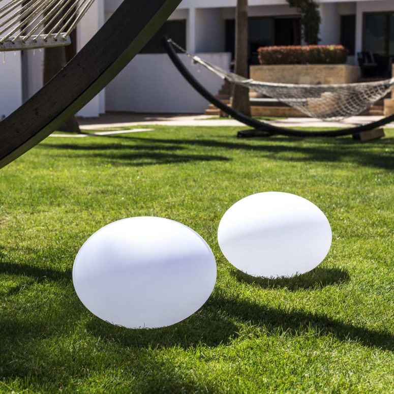 The piece is rechargeable and color-changing, and it can be placed anywhere, from your dining table to the grass around your pool
