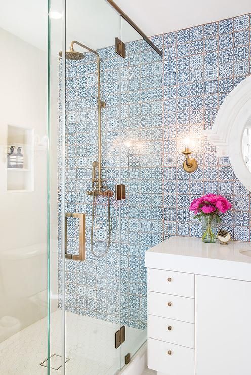 beautiful blue mosaic tiles to highlight the shower wall