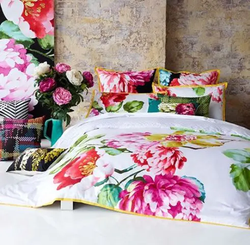 colorful oversized floral print bedding for a modern bedroom