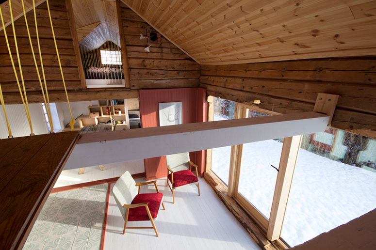 The loft and the ground floor have been combined to make one airy space