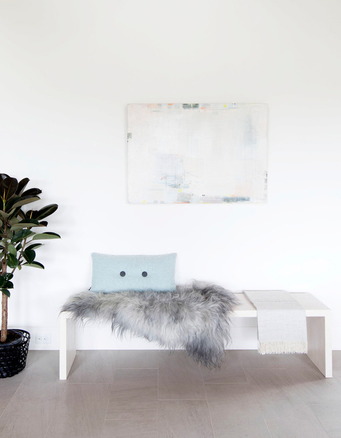 Textures add to the decor of this home, fur, stone, wood, greenery and pastel shades make it comfy