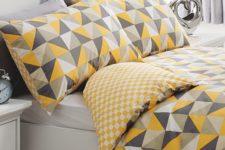 07 grey, black, yellow, white and black triangle bedding for a sunny feel in your bedroom