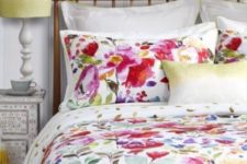 08 super bold red, fuchsia and yellow watercolor bedding set