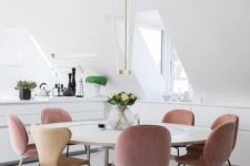 09 powder pink and beige chairs are ideal to hint that this space is feminine