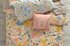 11 blush and beige bedding with blush, blue and yellow flowers for those who love pastels