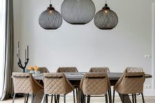 19 lamps with black fabric shades make a modern statement