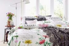 23 romantic red and yellow floral bedding with grey and floral pillows