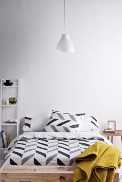 grey, white and black chevron bedding for a modern space