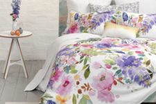 31 watercolor bedding in shades of pink, lilac, purple and green