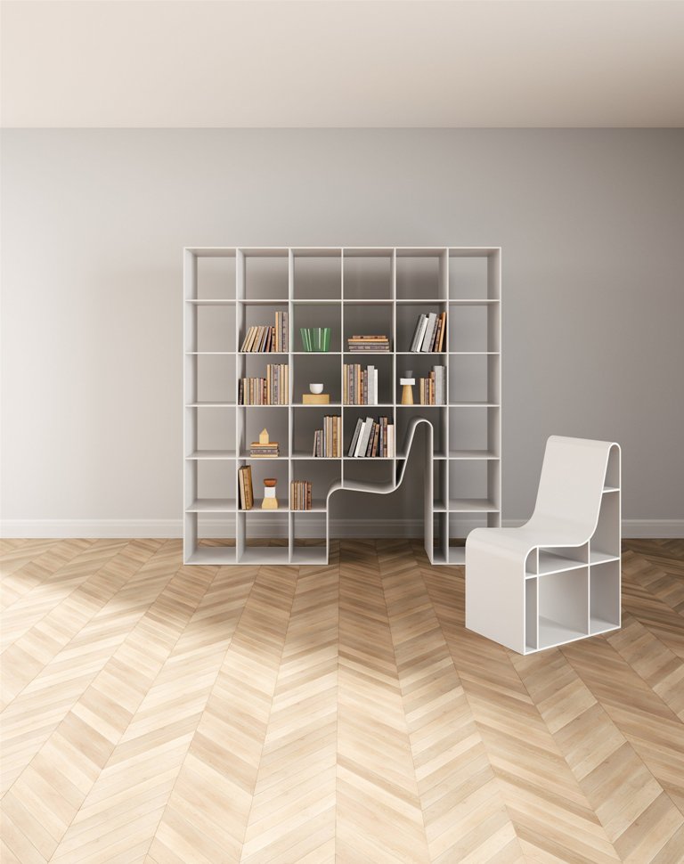 Bookchair is a unique design that unites a bookshelf and a chair for reading in one, and the latter can be hidden inside the shelf