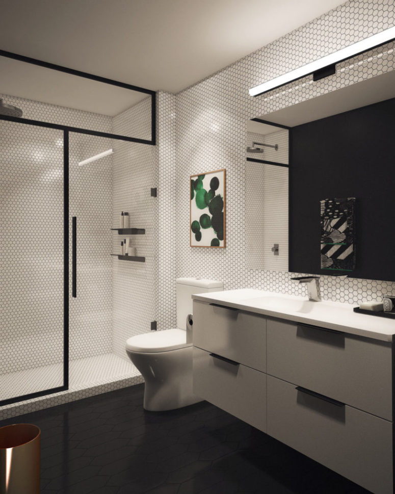 Graphic Modern Bathroom With Bold Green Touches