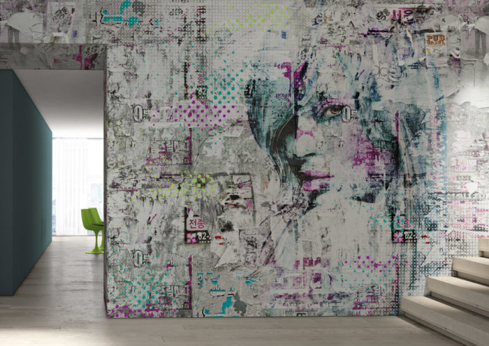 Modern abstract wallpaper in green and purple