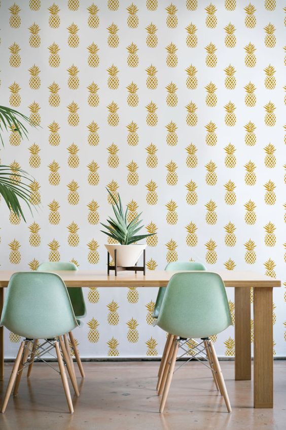 pineapple print wallpaper for a modern and chic dining space