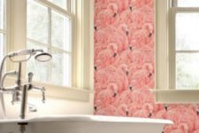 02 pink flamingo wallpaper will turn your bathroom into a refined and unique space