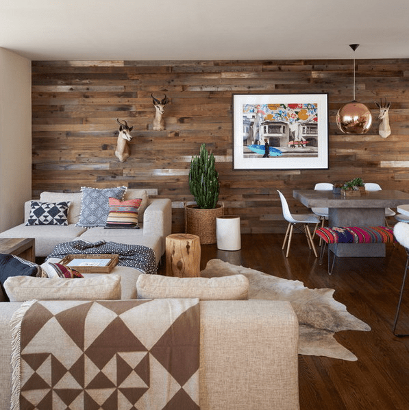 weathered pallet wood on the walls will reduce the sounds